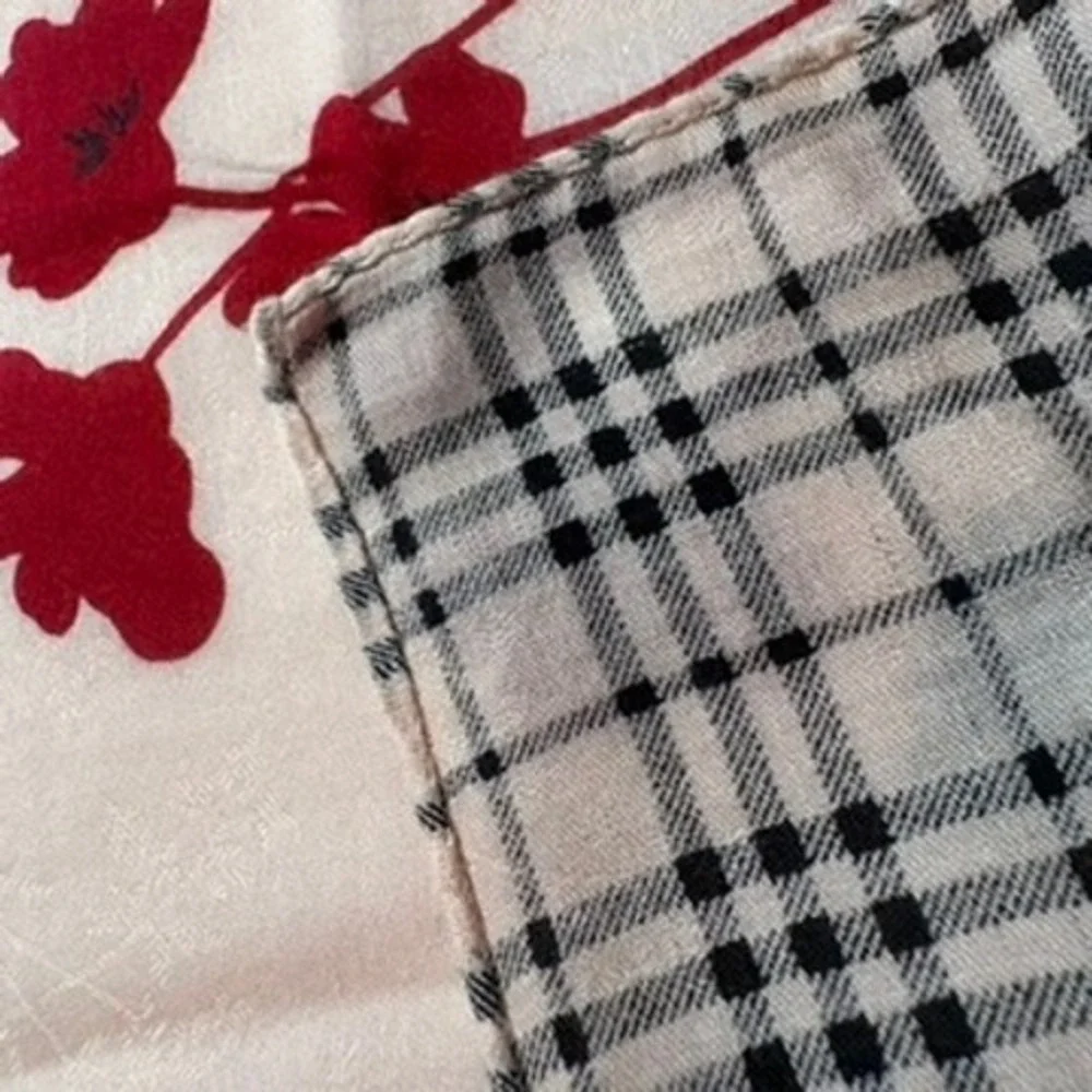Vtg BURBERRY Scarf Handkerchief Floral Nova Check Pink 23x23